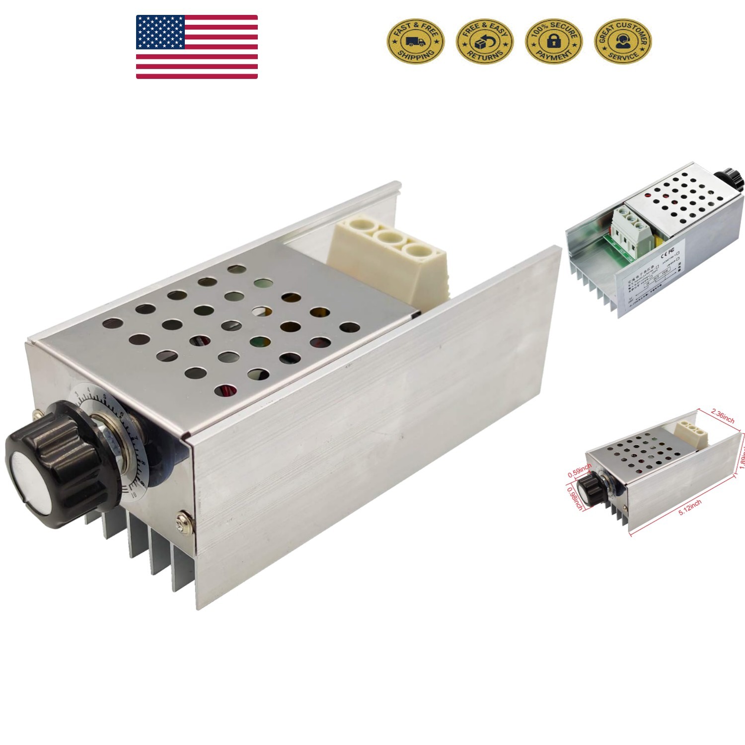 High Efficiency SCR Voltage Regulator for 110V-230V AC Systems - 10000W Capacity