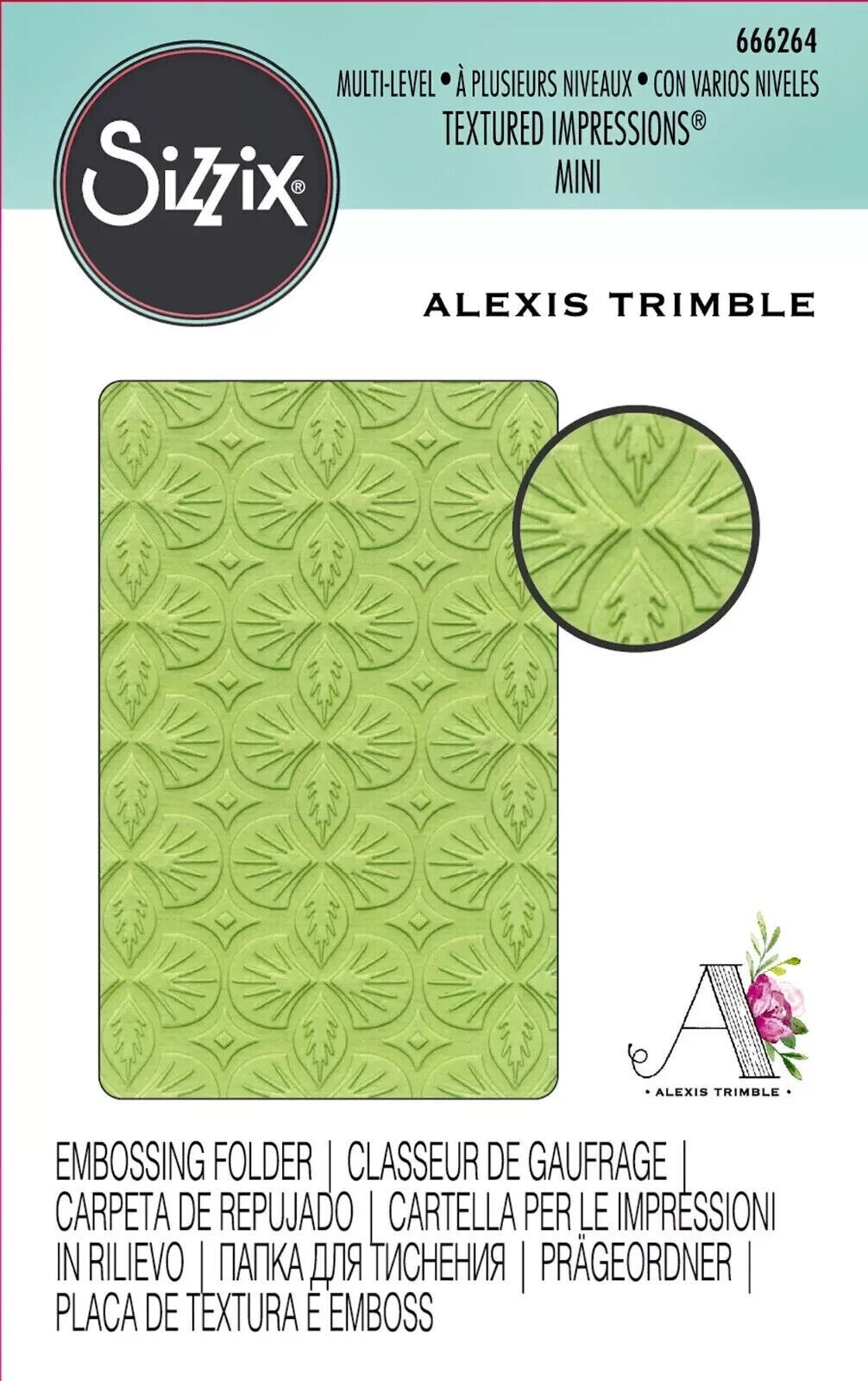 NEW Sizzix DECO LEAVES Textured Impressions Mini Embossing Folder 666264