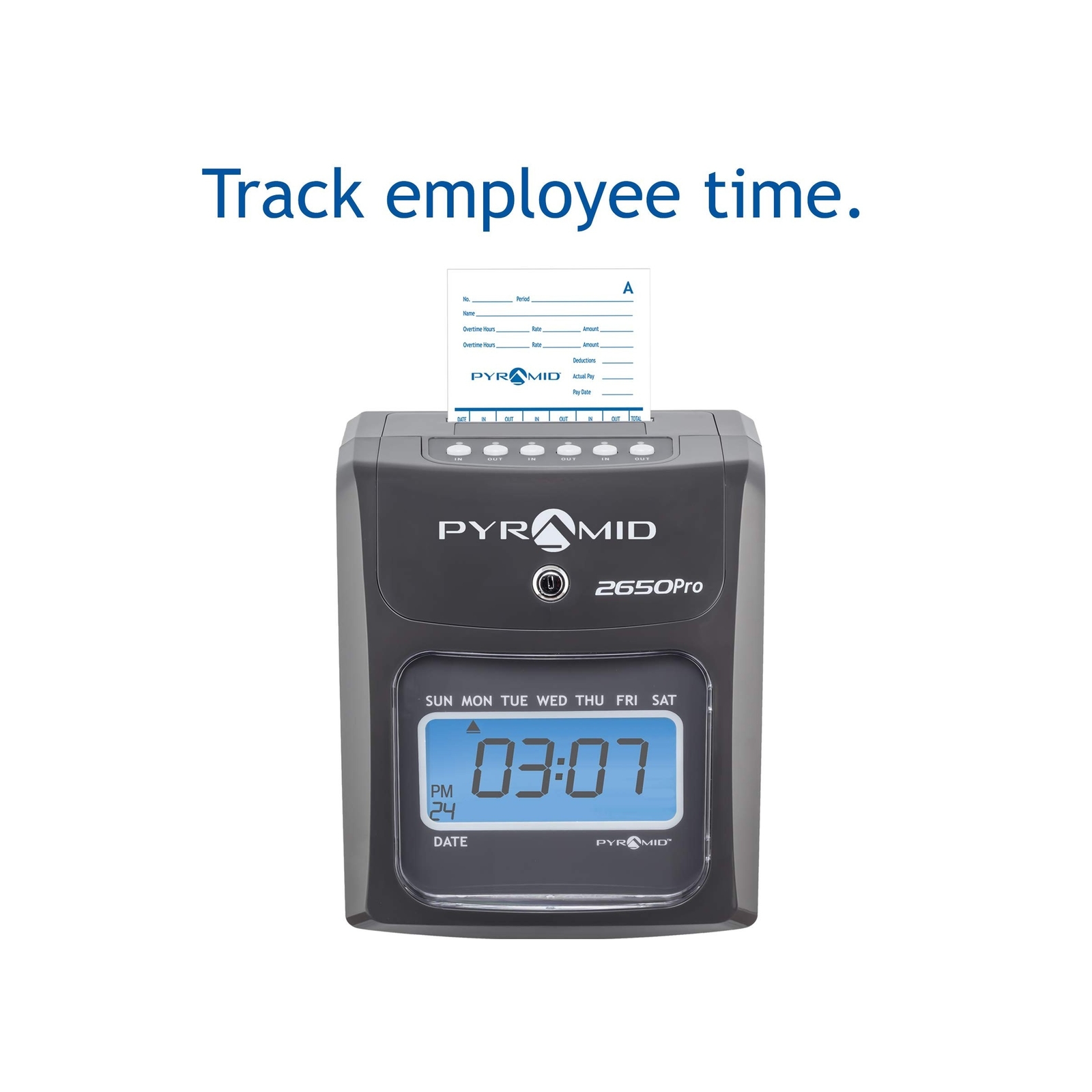 Pyramid Technologies 2650 Pro Auto Aligning Time Clock, LCD Display, Charcoal