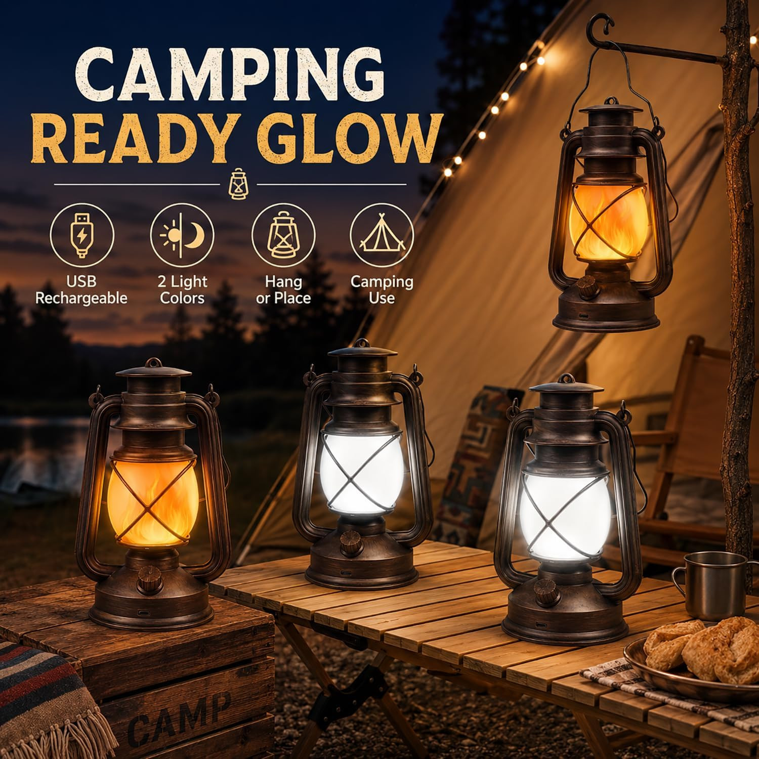 USB Rechargeable Lanterns 2 Pack with Remote Control 4 Modes Lights | Vintage Ha