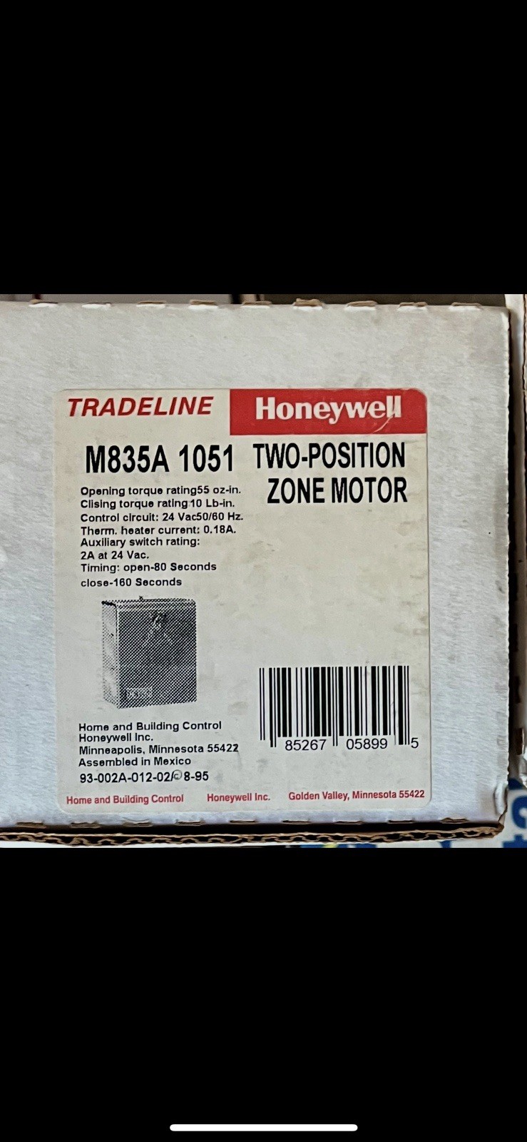 Honeywell  M835A1051 Two Position Damper Actuator New