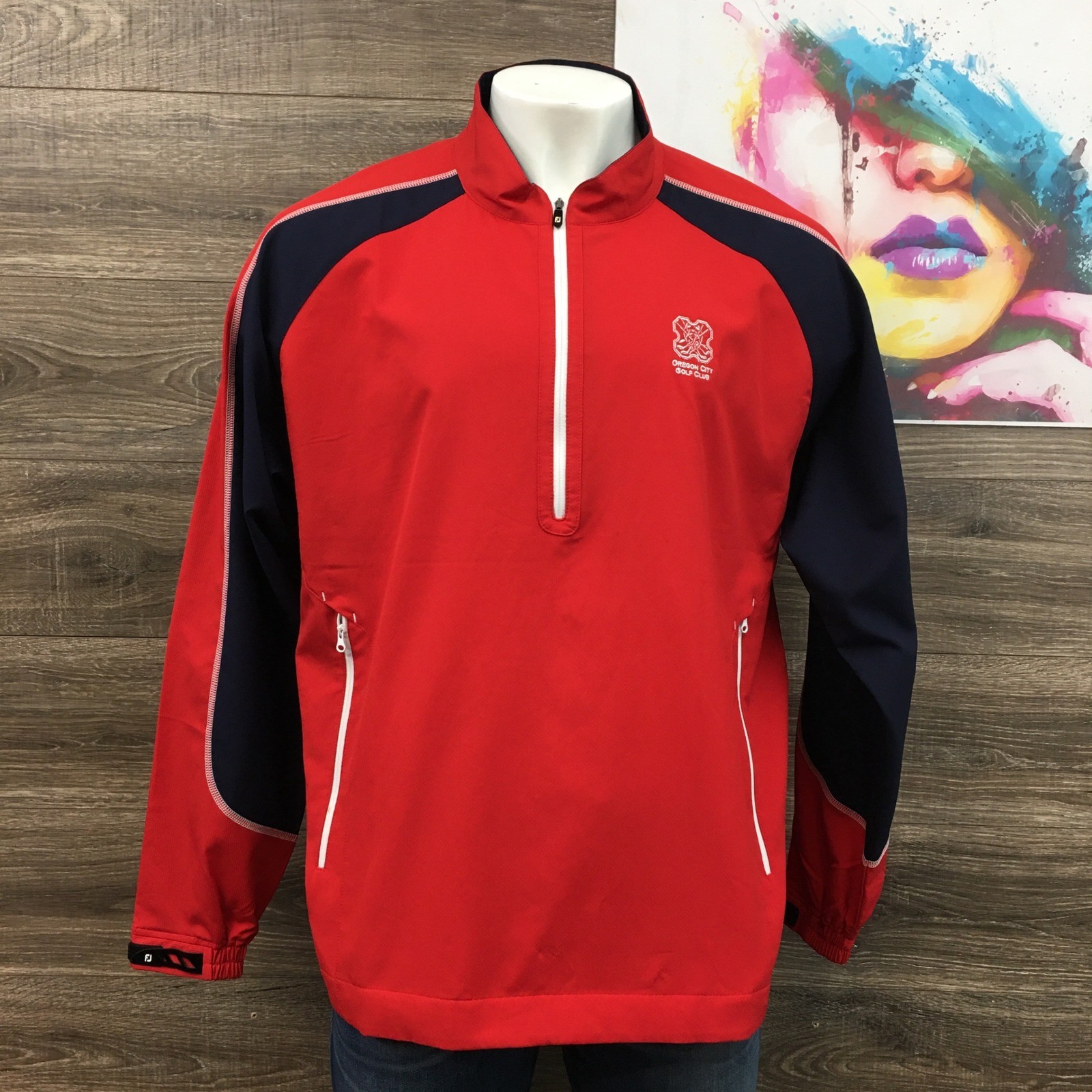 FootJoy Mens XL Oregon City Golf Club 1/4 Zip Windbreaker Red (FLAW)