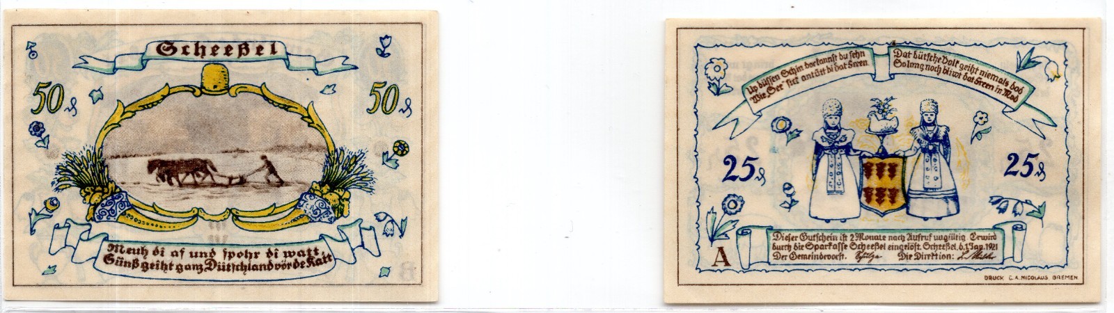 1921 Germany Scheebel Notgeld 2 Note Set (2049)