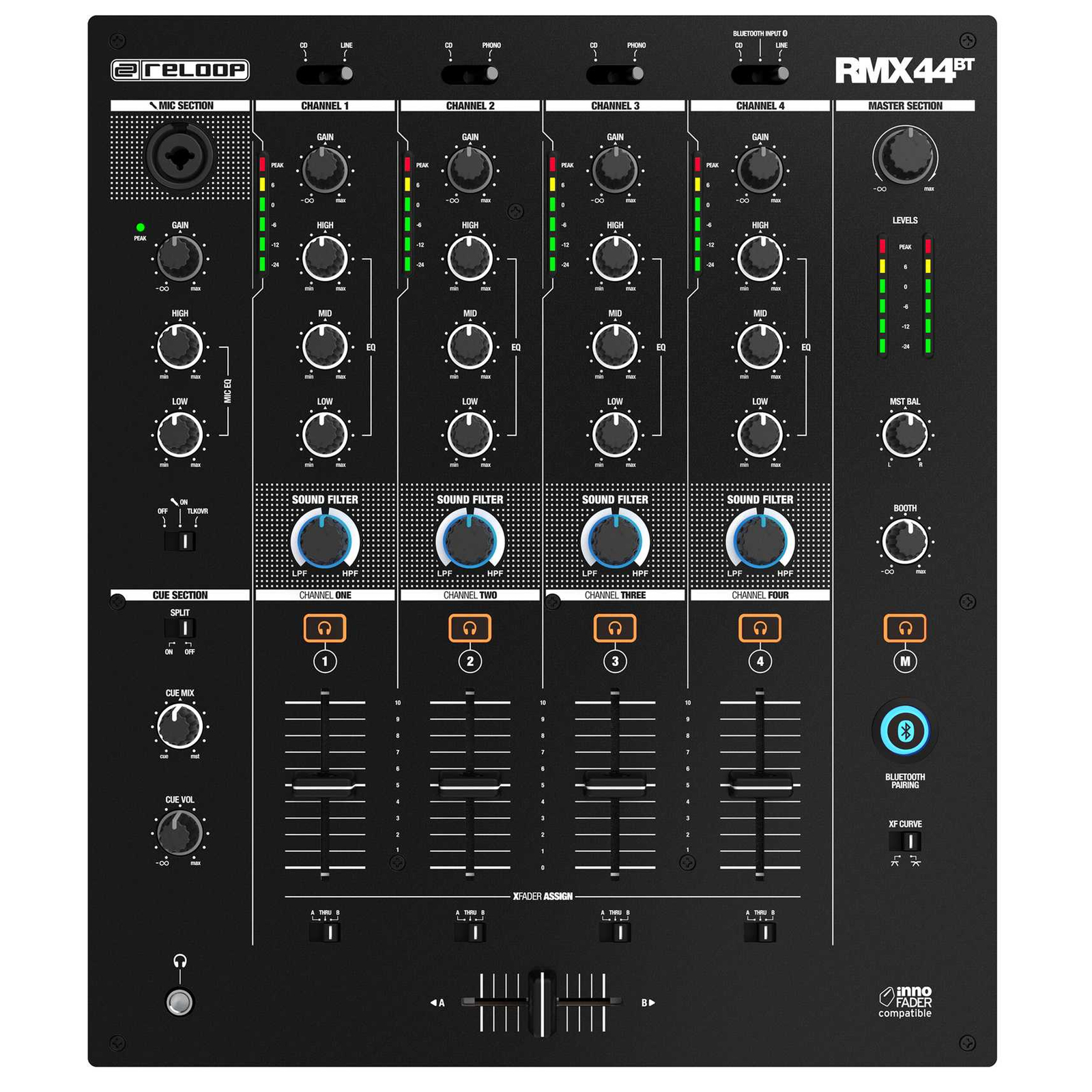 Reloop RMX-44BT 4-Channel Bluetooth DJ Club Mixer