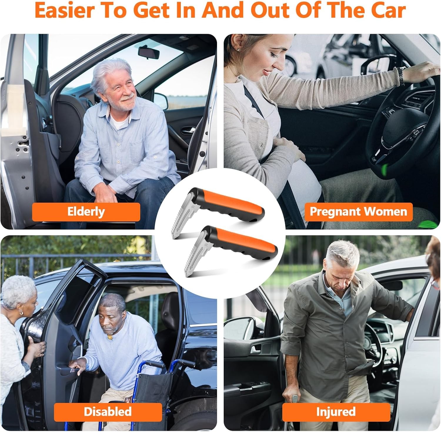 Car Door Handle for Elderly - 2025 New 3-in-1 Orange-2-Pack