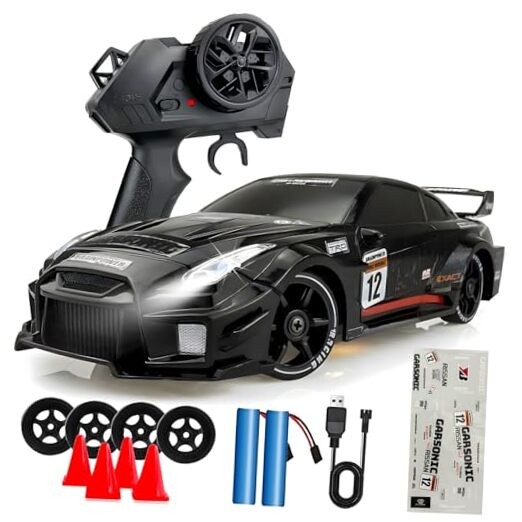 1:24 RC Drift 2.4GHz with LED Light Race Car Toys for Boys and Girls Aged Black