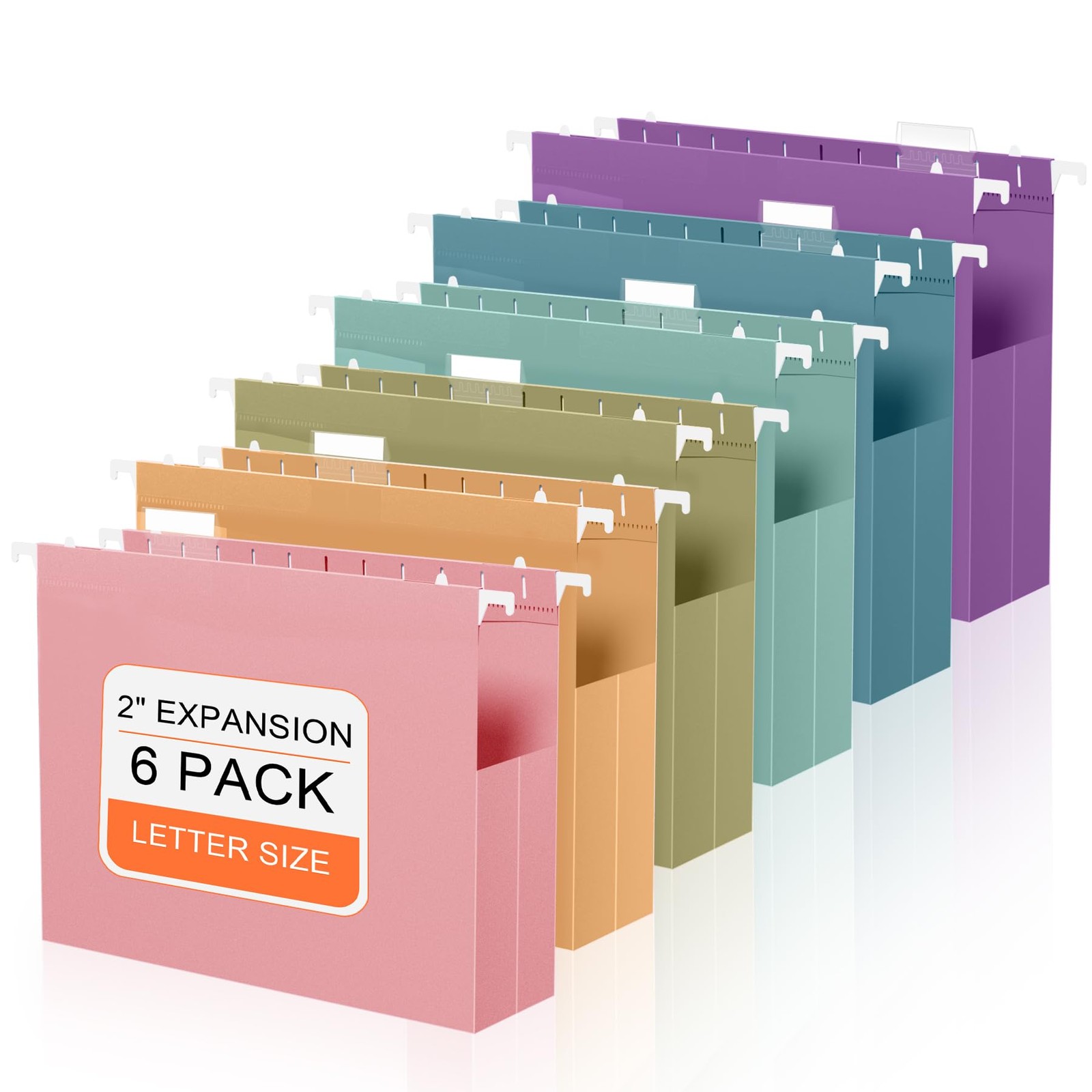 6 Pack Hanging File Folders Letter Size 2 Inch Pastel Expanding Pocket