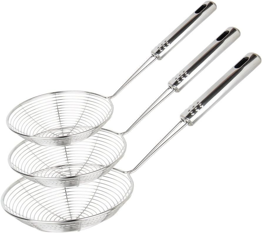 Stainless Steel Strainer Frying Ladle Spoon with Handle for Kitchen Deep Fryer