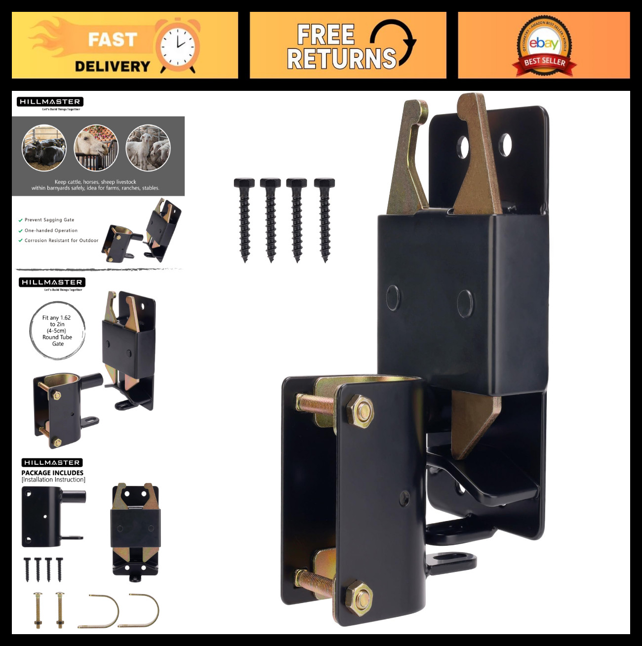 Heavy Duty 2 Way Farm Gate Latch - Metal Fence Gate Latch for Livestock & Horses