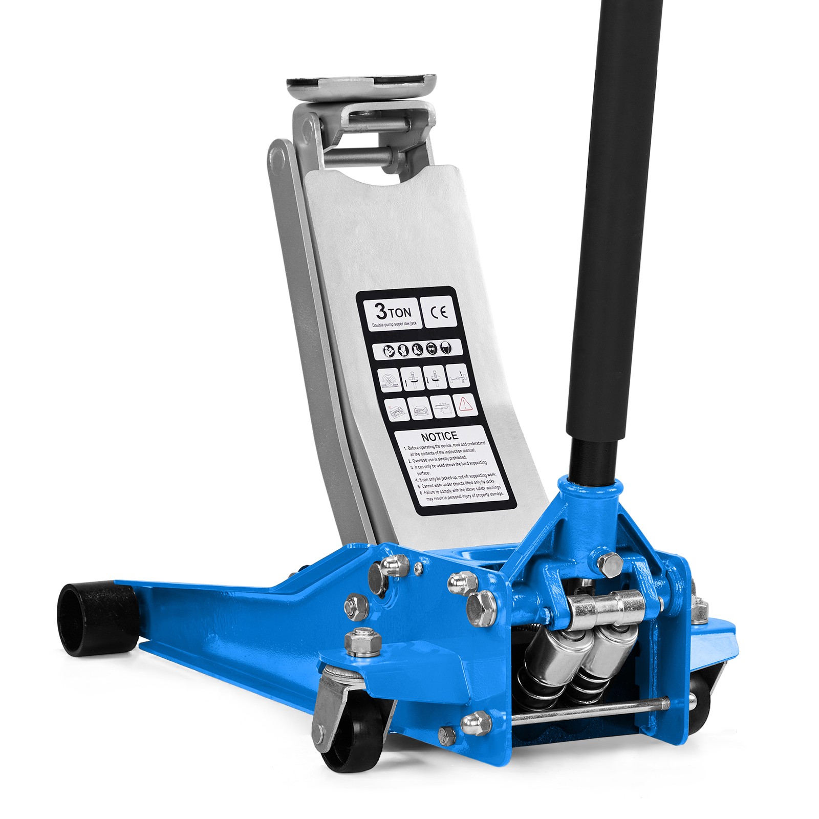 Floor Jack Service 3 Ton Heavy Duty Steel Low Profile Rapid Pump Car Azure