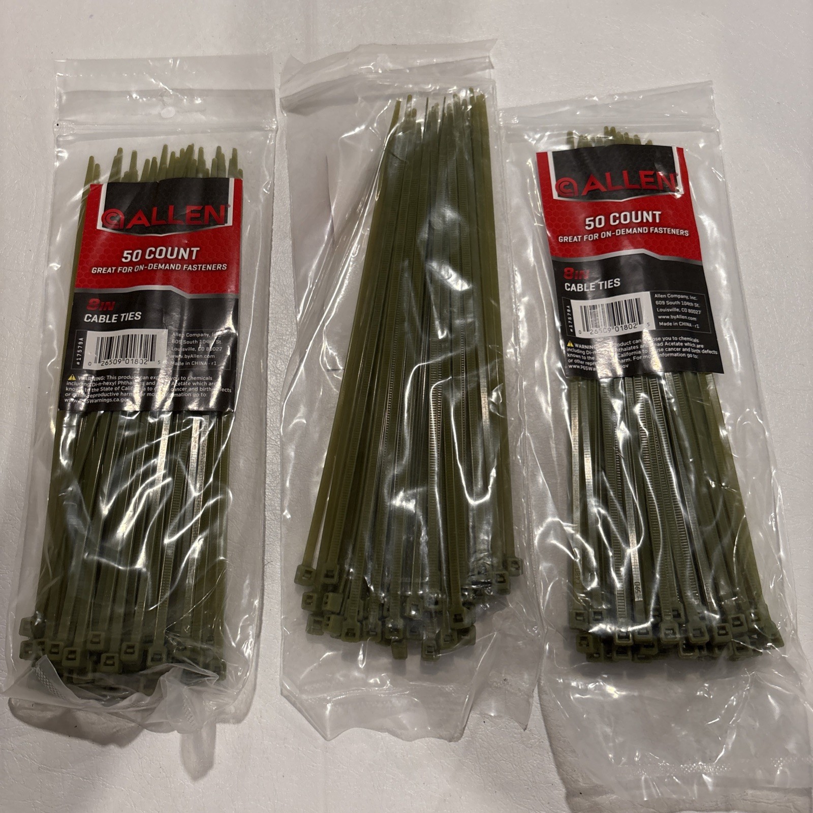 Camo Green Zip Cable Ties 8" 50 Count Nylon Tie Wraps For Hunting Blinds 3 Packs