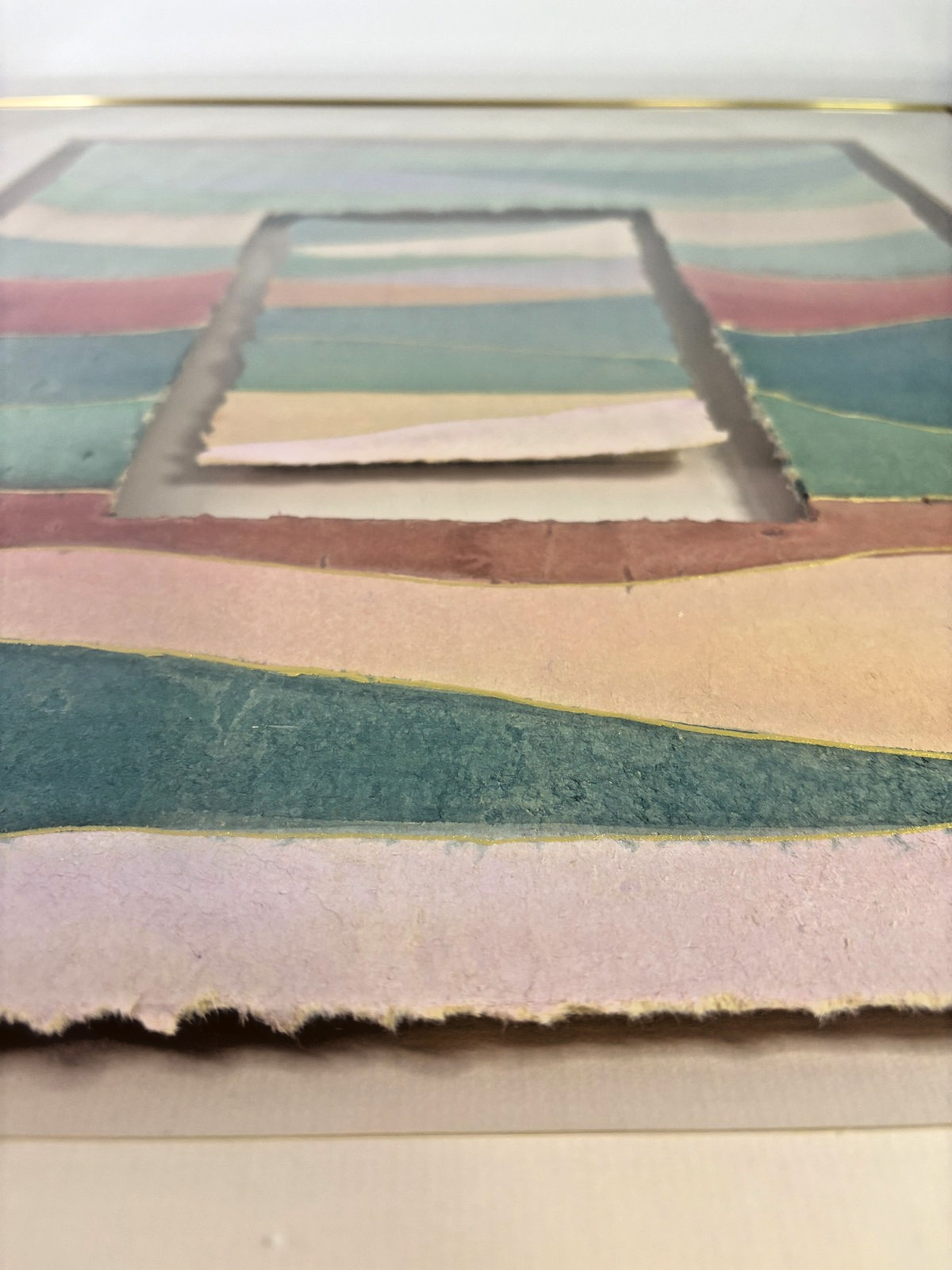Lori “Vista” Torn Handmade Paper Collage Framed Abstract Landscape