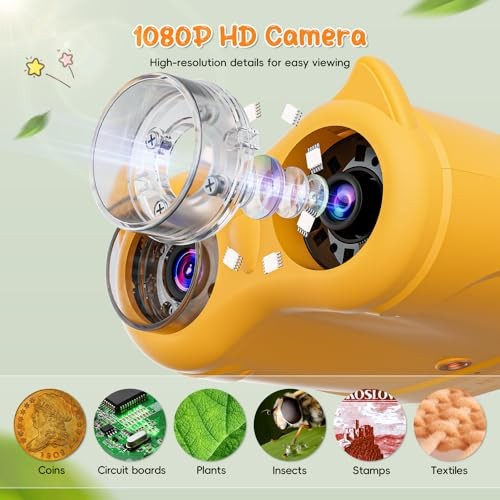 2-in-1 Kids Microscope Telescope, 2.0" 1000X Digital Microscope for Yellow