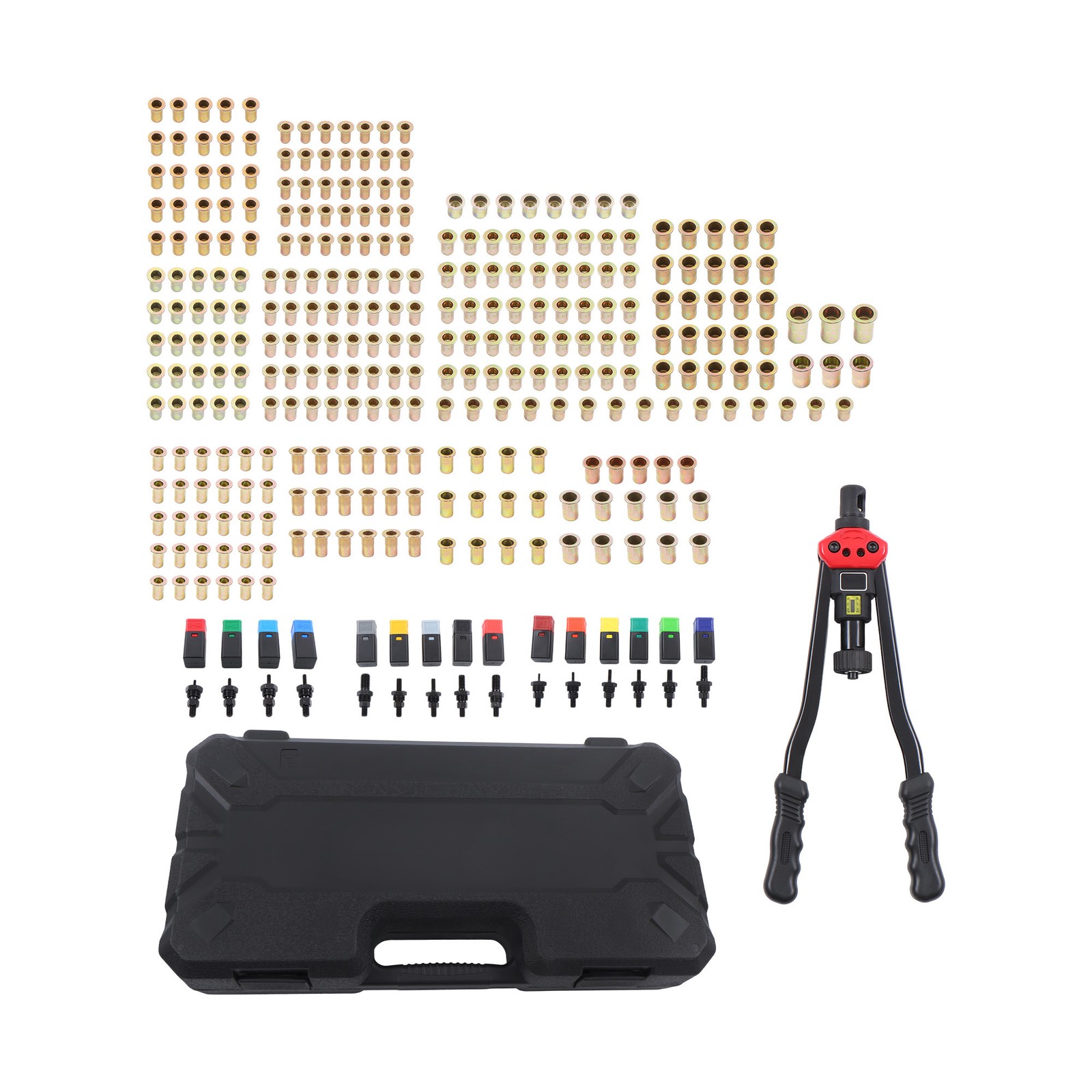 15PCS Metric & SAE Mandrels 300PCS Rivet Nuts 16'' Rivet Nut Tool Kit Black