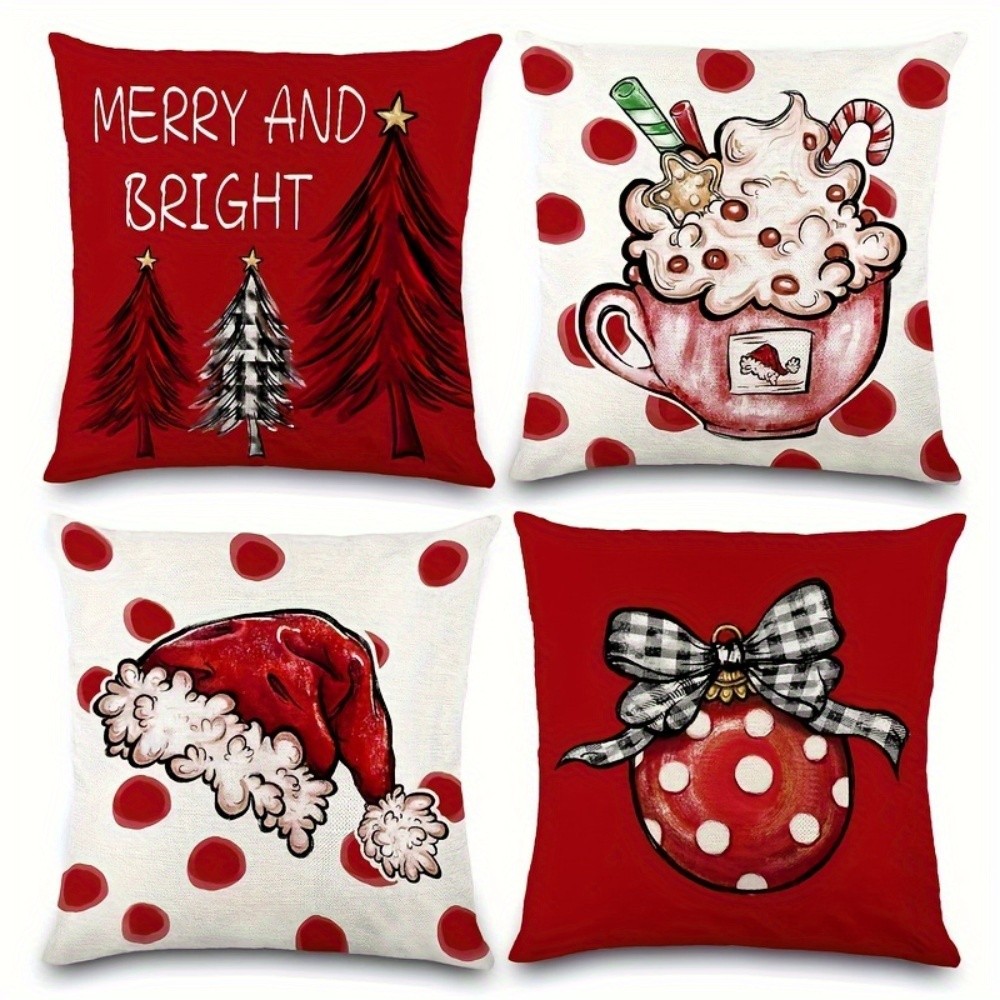 Single Santa Hat Cocoa Merry Bright Christmas Pillow Covers Front Porch Decor