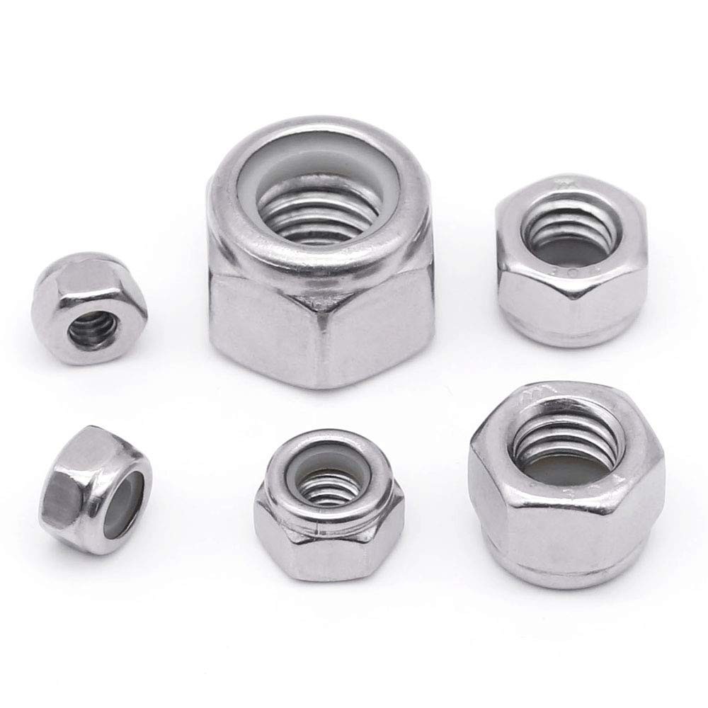 #8-32 Nylon Lock Nuts, 304 Stainless Steel (18-8) Hex Insert #8-32, Silver