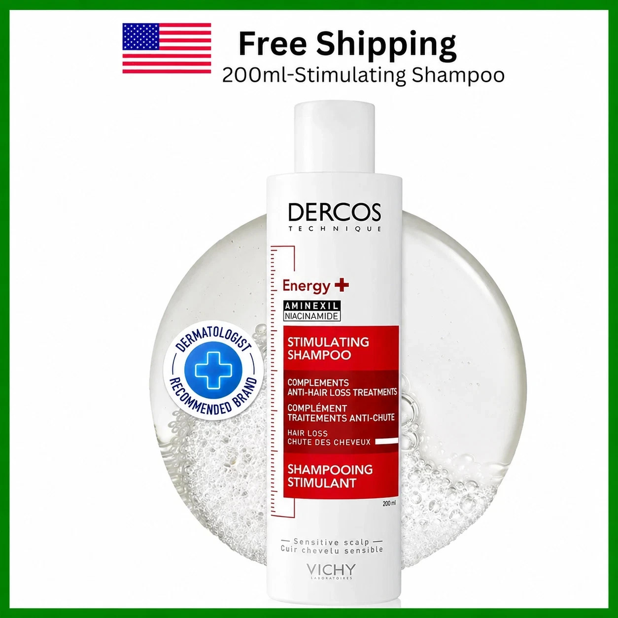 Vichy Dercos Stimulating Shampoo Complements anti Hair Loss Treatments 200Ml