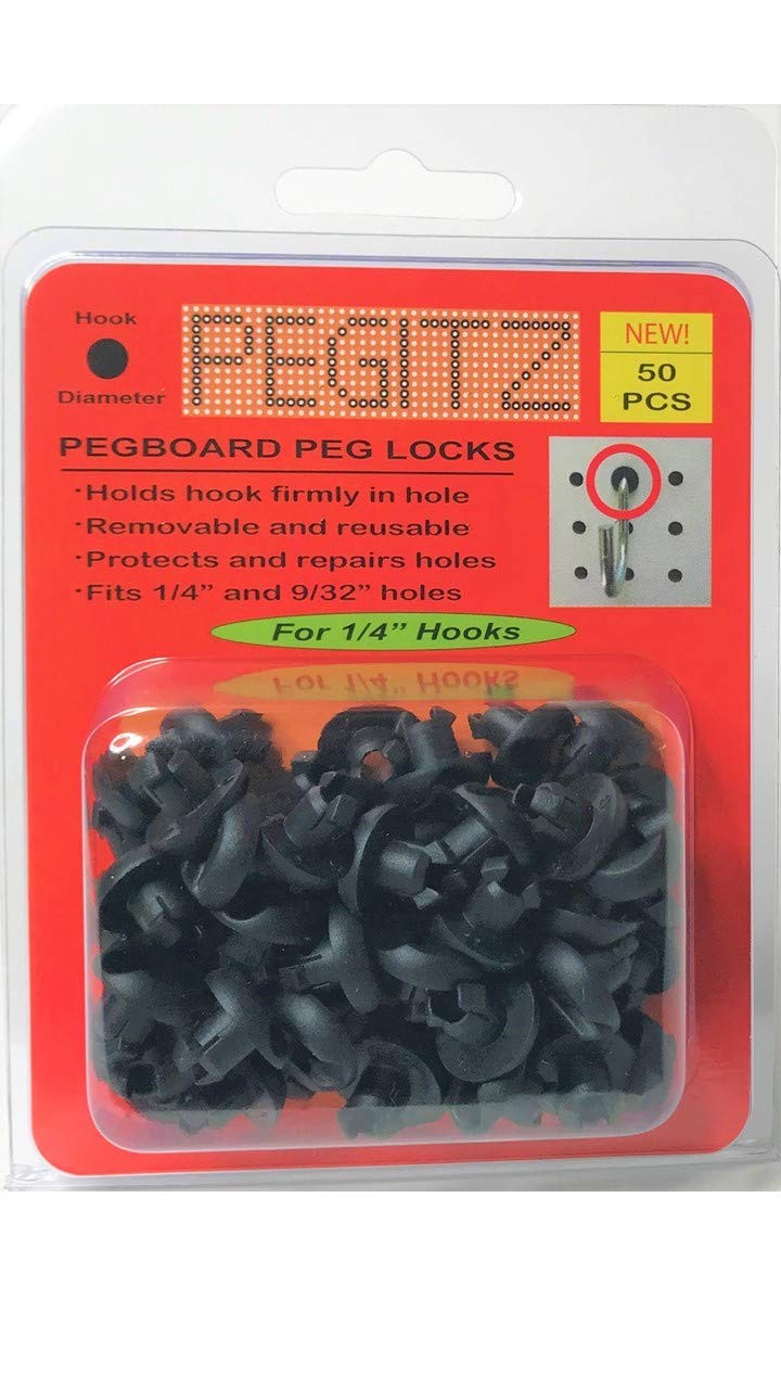 Pegitz Pegboard Peg Locks 50PCS (1/4 inch, Black) 1/4 Inch, Black
