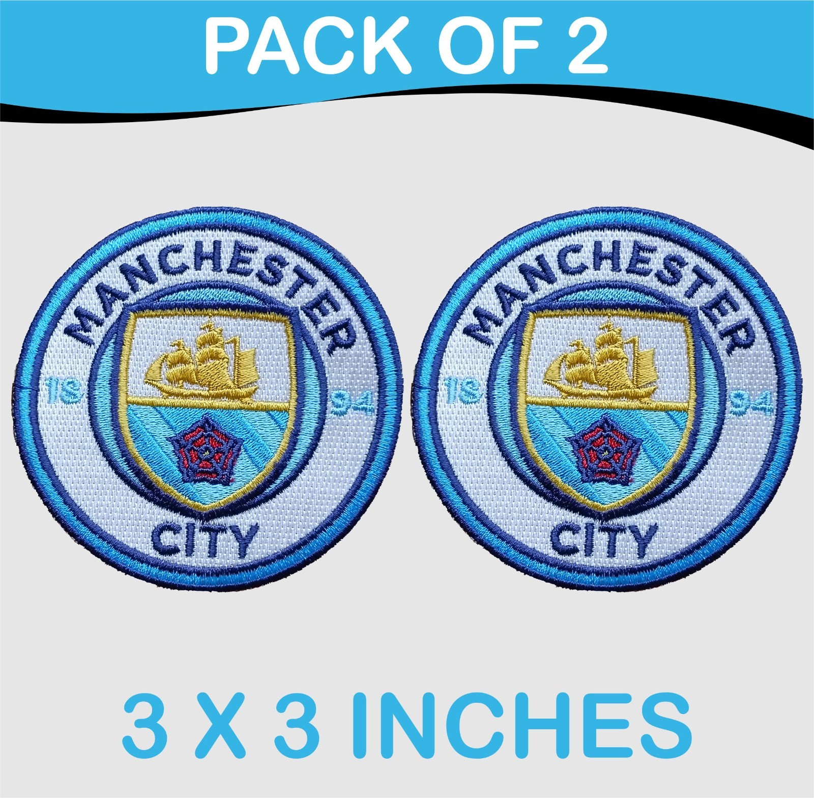 Pack Of 2 Manchester City FC Logo Iron On Patch-Sew Patch-Embroidered Patch 3"