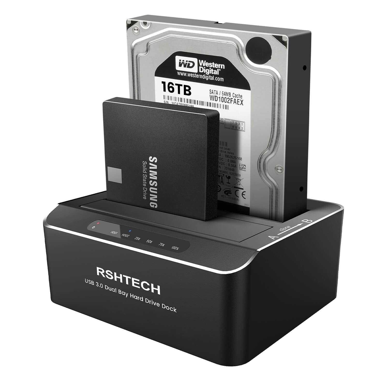 Hard Drive Dock, RSHTECH Aluminum USB SATA Dual-Bay Black