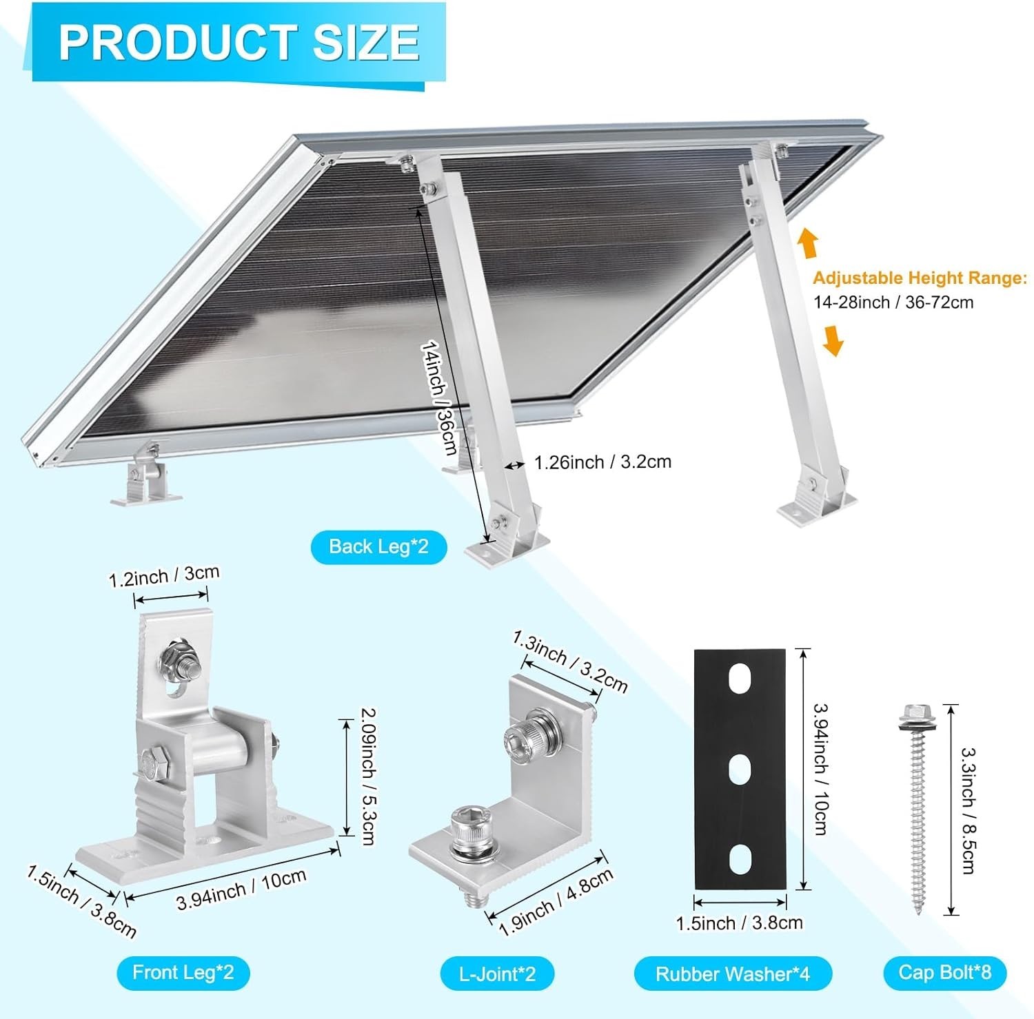 M METERXITY Adjustable Solar Panel Tilt Mount Bracket Set Aluminum Adjustable