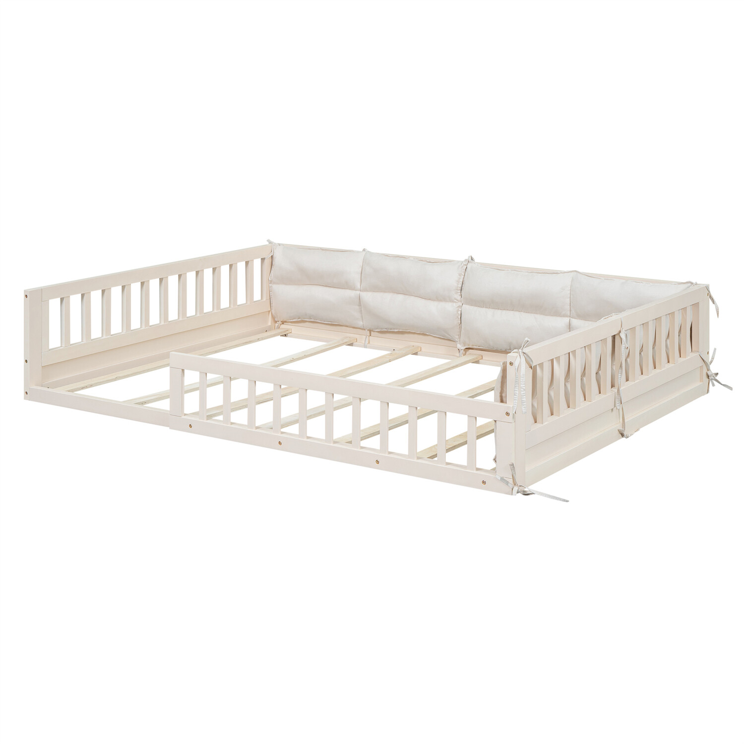 Full Size Bed Frame Upholstered Platform Bed Frame w/ Headboard Beige US