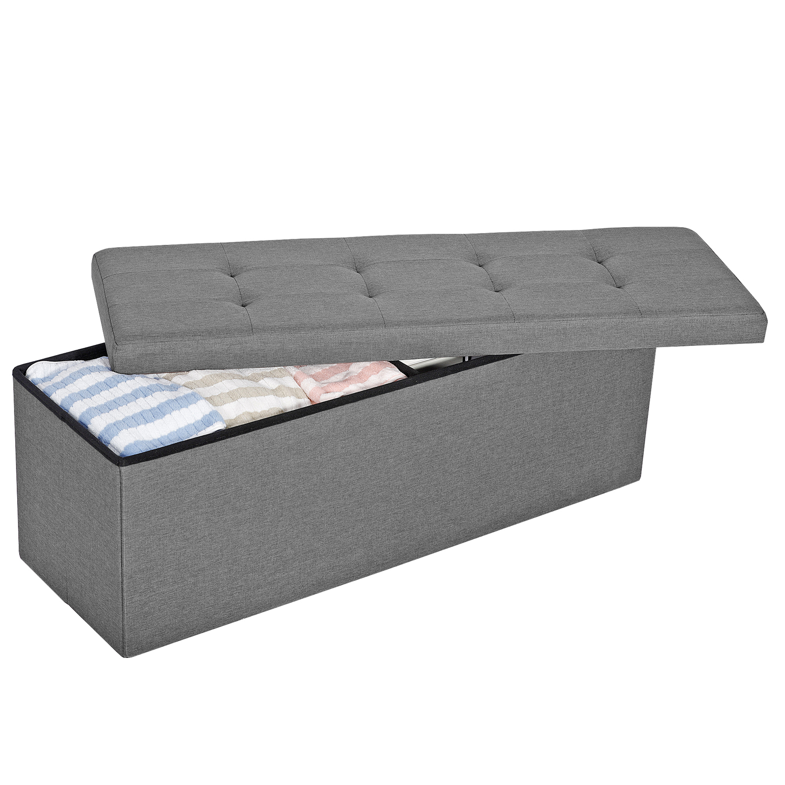43"Storage Ottoman Bench Folding Chest Footrest Stool MDF Frame w/Lid Light Grey