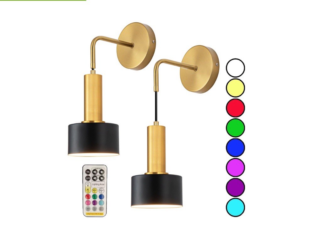 2 Pack Rechargeable Wall Lights with Remote, Dimmable-Black Modern