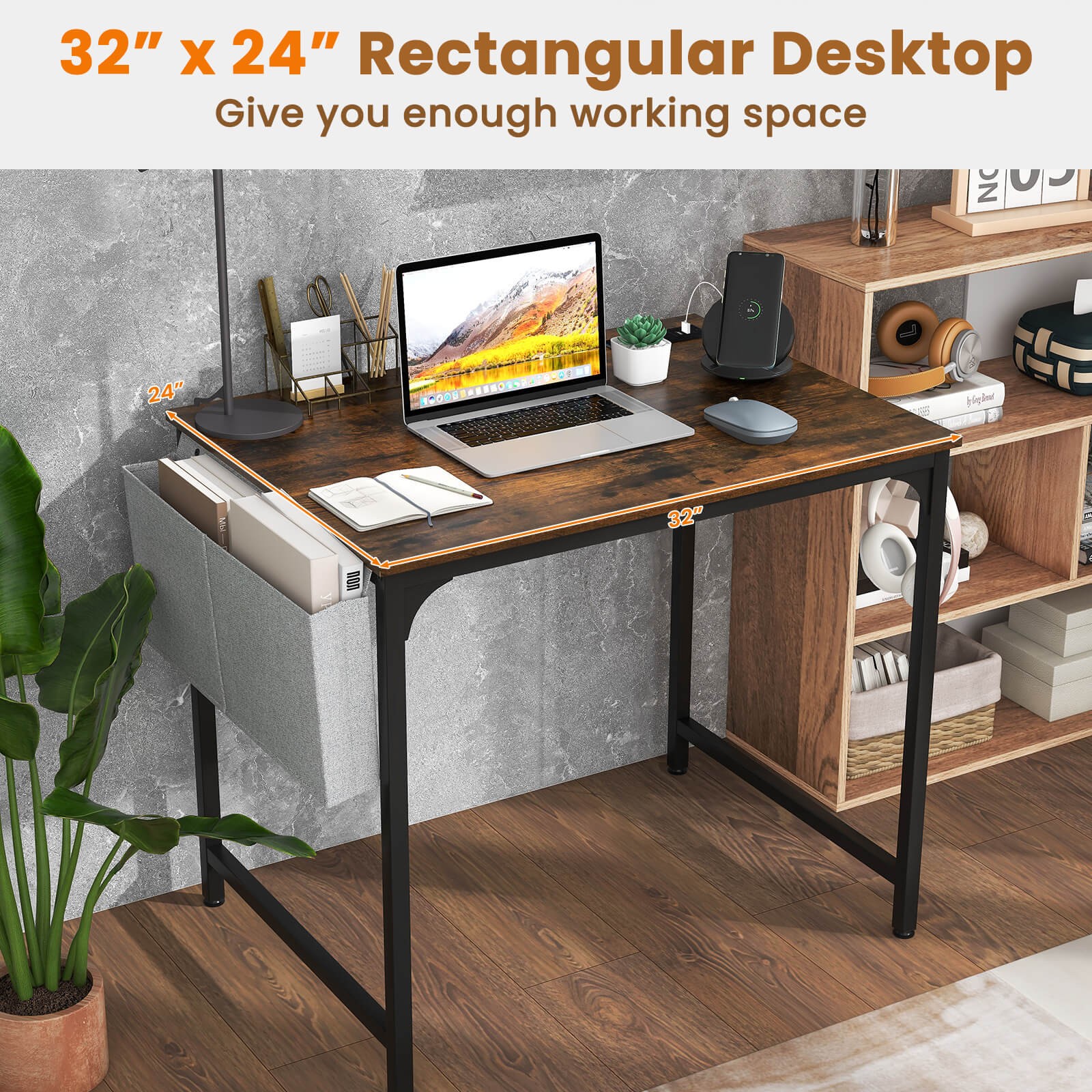 32" Computer Desk Small w/ Headphone Hook & Charging Station Storage Bag