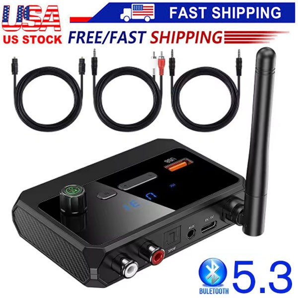 Bluetooth 5.3 Home Stereo Audio Receiver AUX Optical HD Music to RCA Adapter LOT