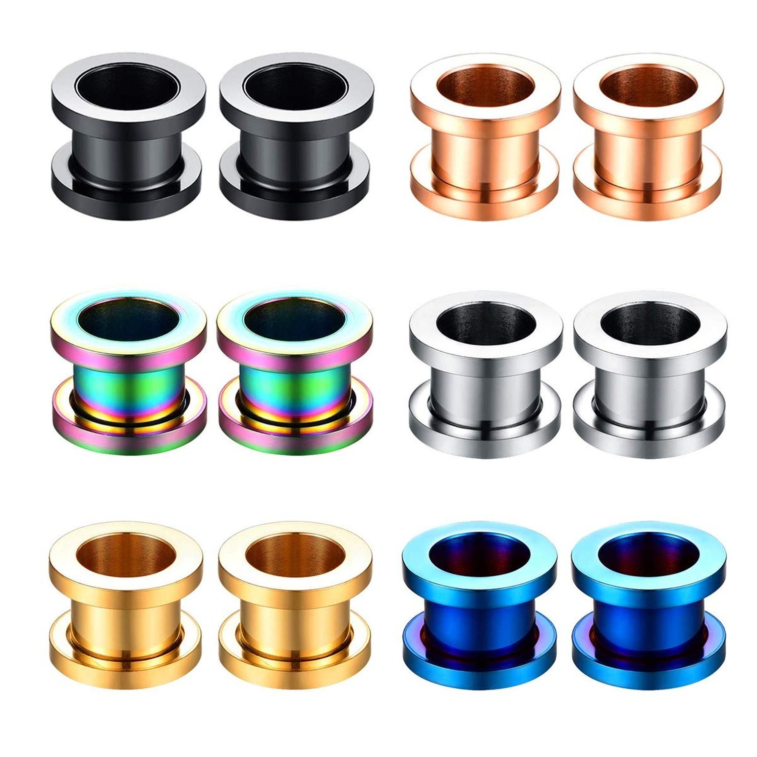 12pcs Ear Tunnels Gauges Stretching Kit 2mm-22mm Stainless Steel Screw on Dou...