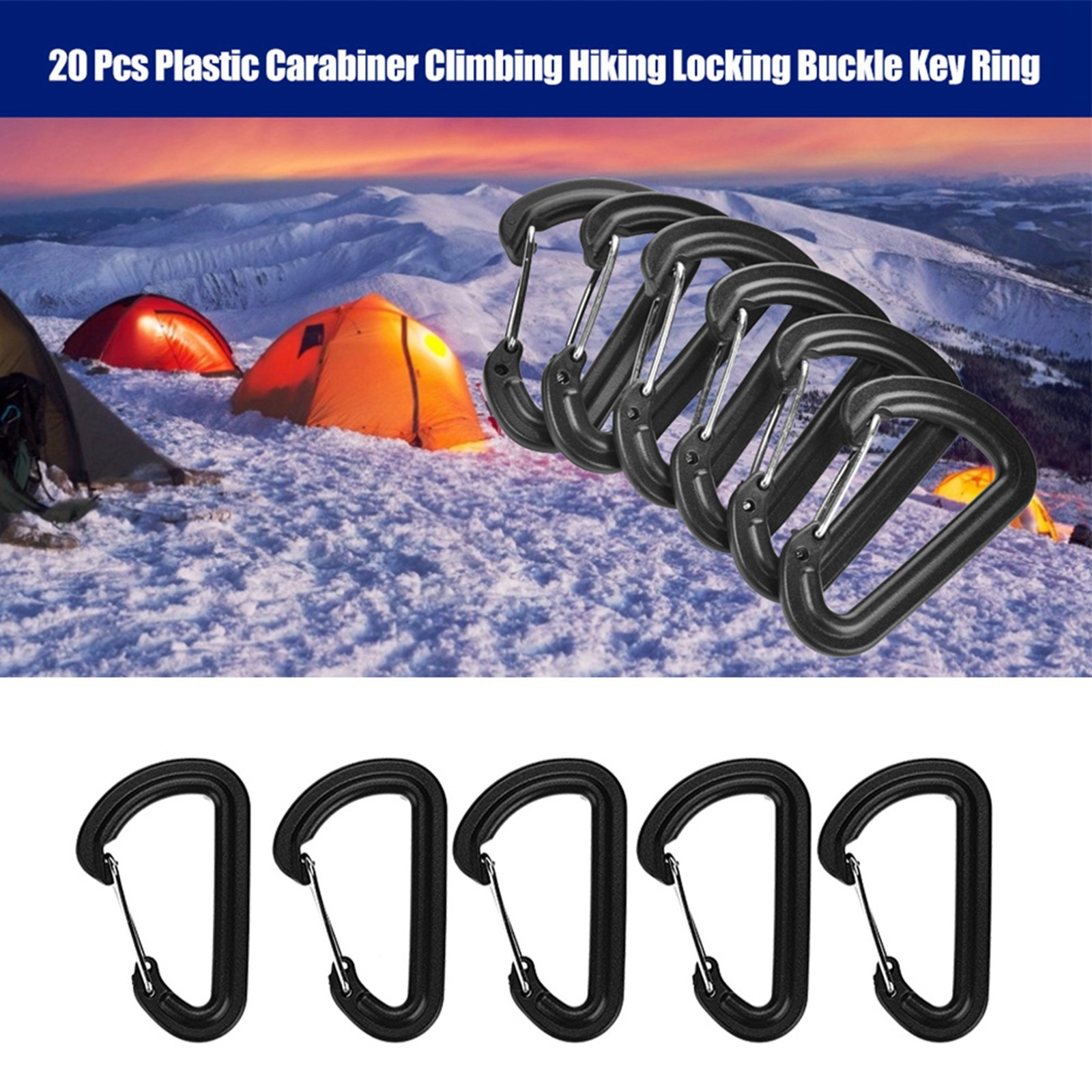 20Pcs Plastic Carabiner Climbing Hiking Locking Buckle Key Ring Outdoor FA