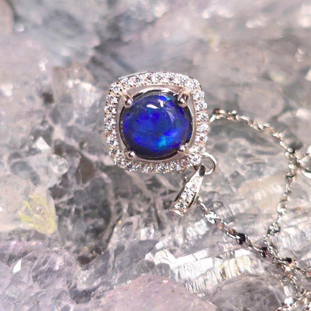 "Mystara" Lightning Ridge Natural Black Opal 1.20 Ct 925 Silver Necklace