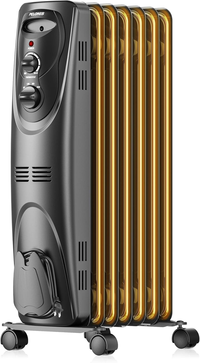 Radiator Heater for Large Space, Electric Oil Filled Radiator, Dual Knobs, 1500W