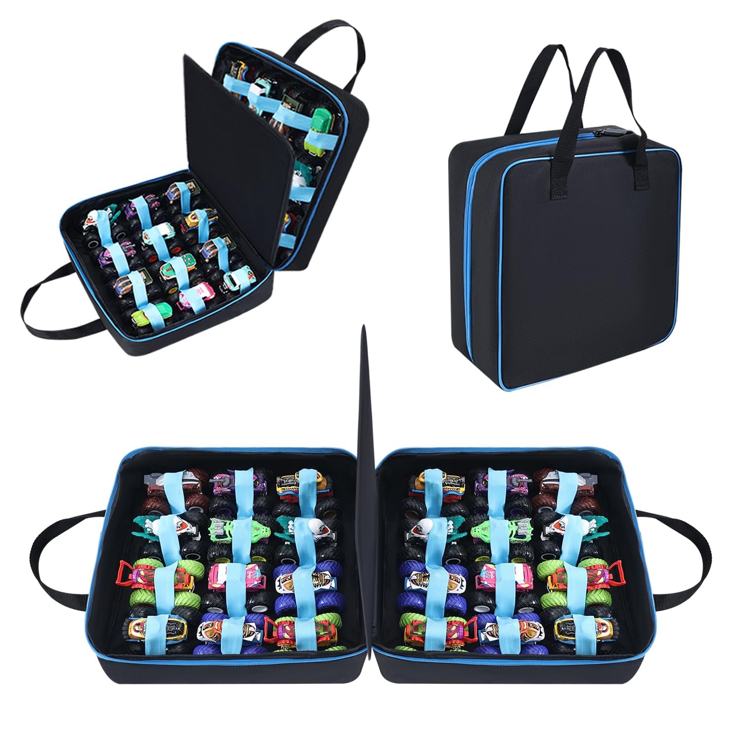 Carrying Case for 24 Monster Jam Trucks, Kids Toy Truck Storage Compatible wi...