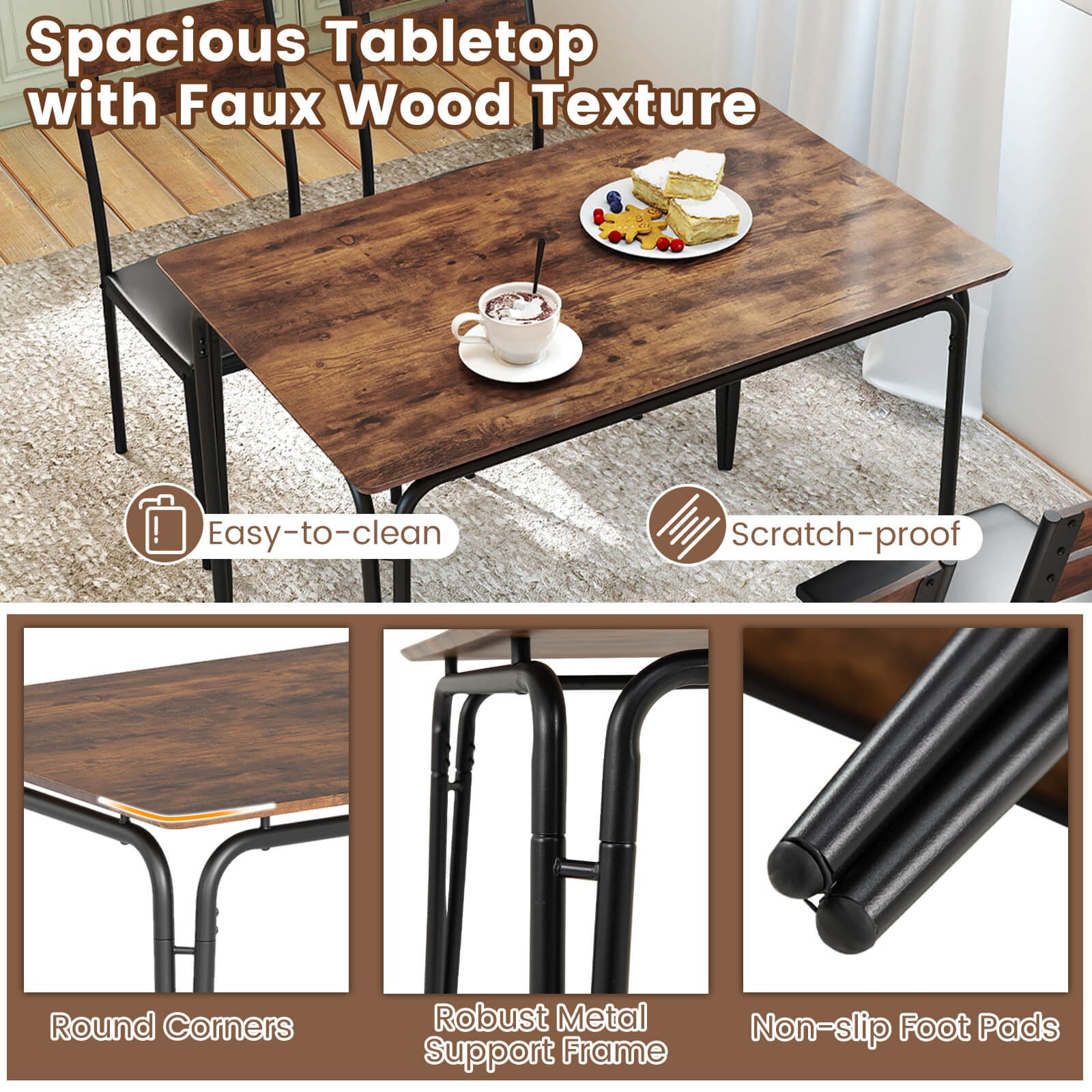 5PCS Dining Table Set, Kitchen Table and 4 Armless Chairs w/ Upholstered Seat