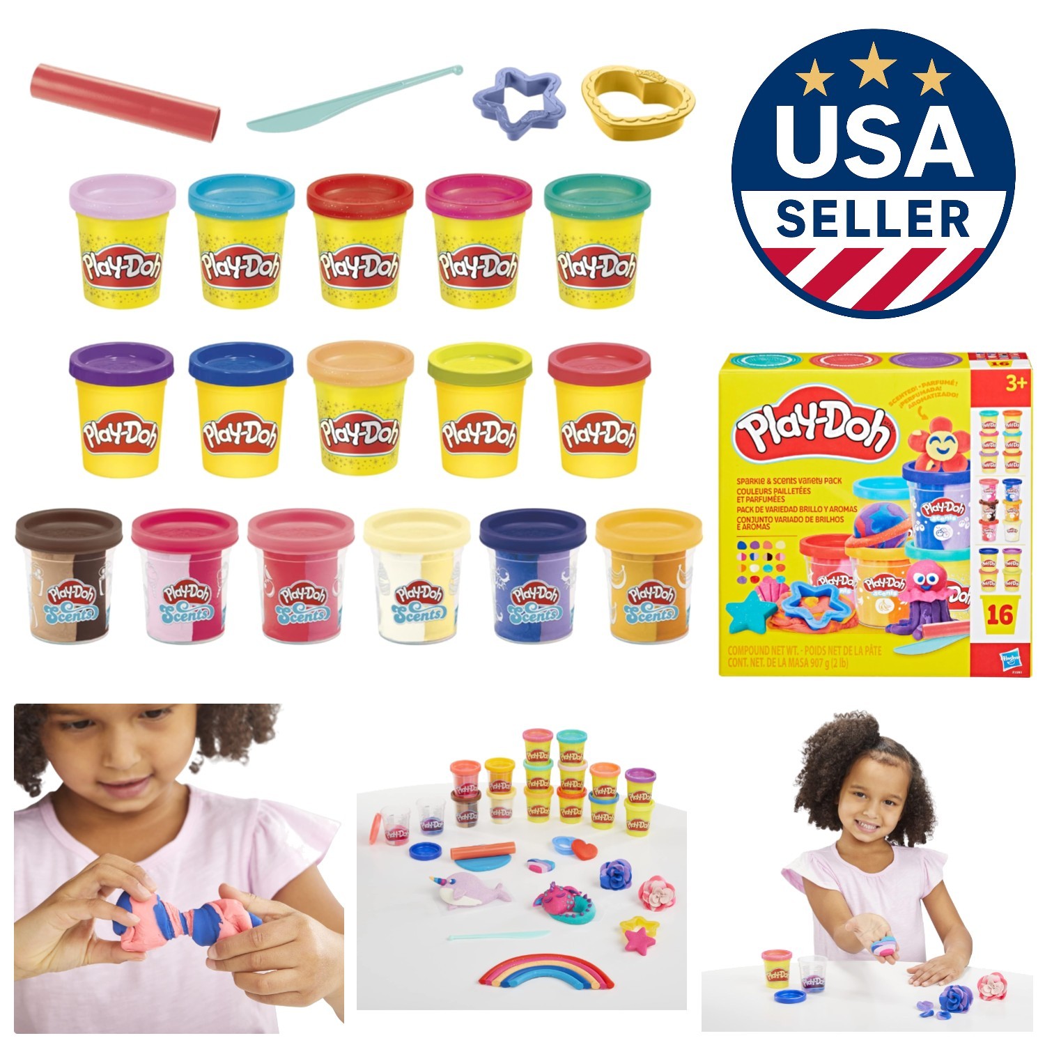 Arts & Crafts Delight: 16 Cans of Non-Toxic Compound with Tools for Kids 3+