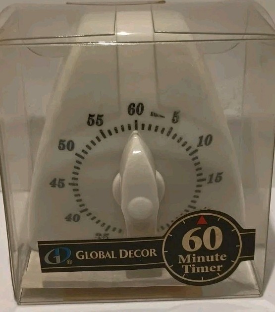 Global Decor Traditional White 60 Minute Kitchen Timer - 2.5" - NEW VINTAGE