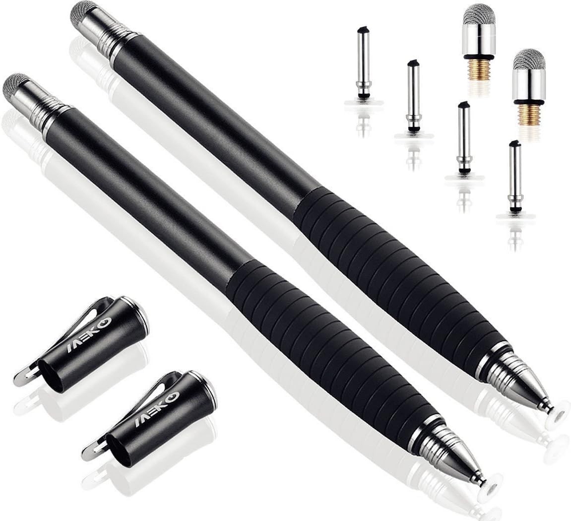 2 Pcs, 2 in 1 Precision Series, Disc MEKO Stylus Styli Bundle Black