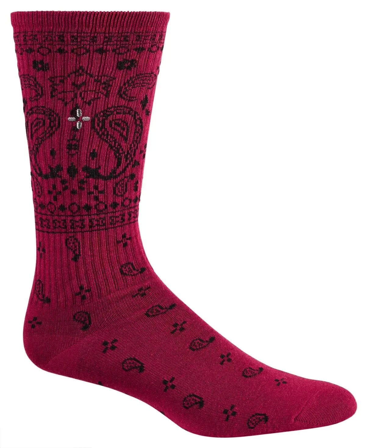 Sun + Stone Men's 1-Pair Crew Socks, Red Paisley, Shoe Size 7-12