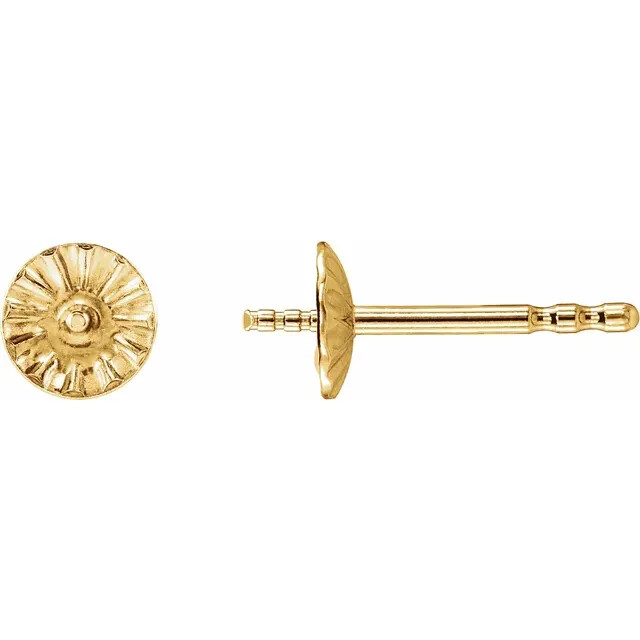 14K Gold Pearl Cup Earring Stud Setting 3mm-14mm Pearl 1 Piece