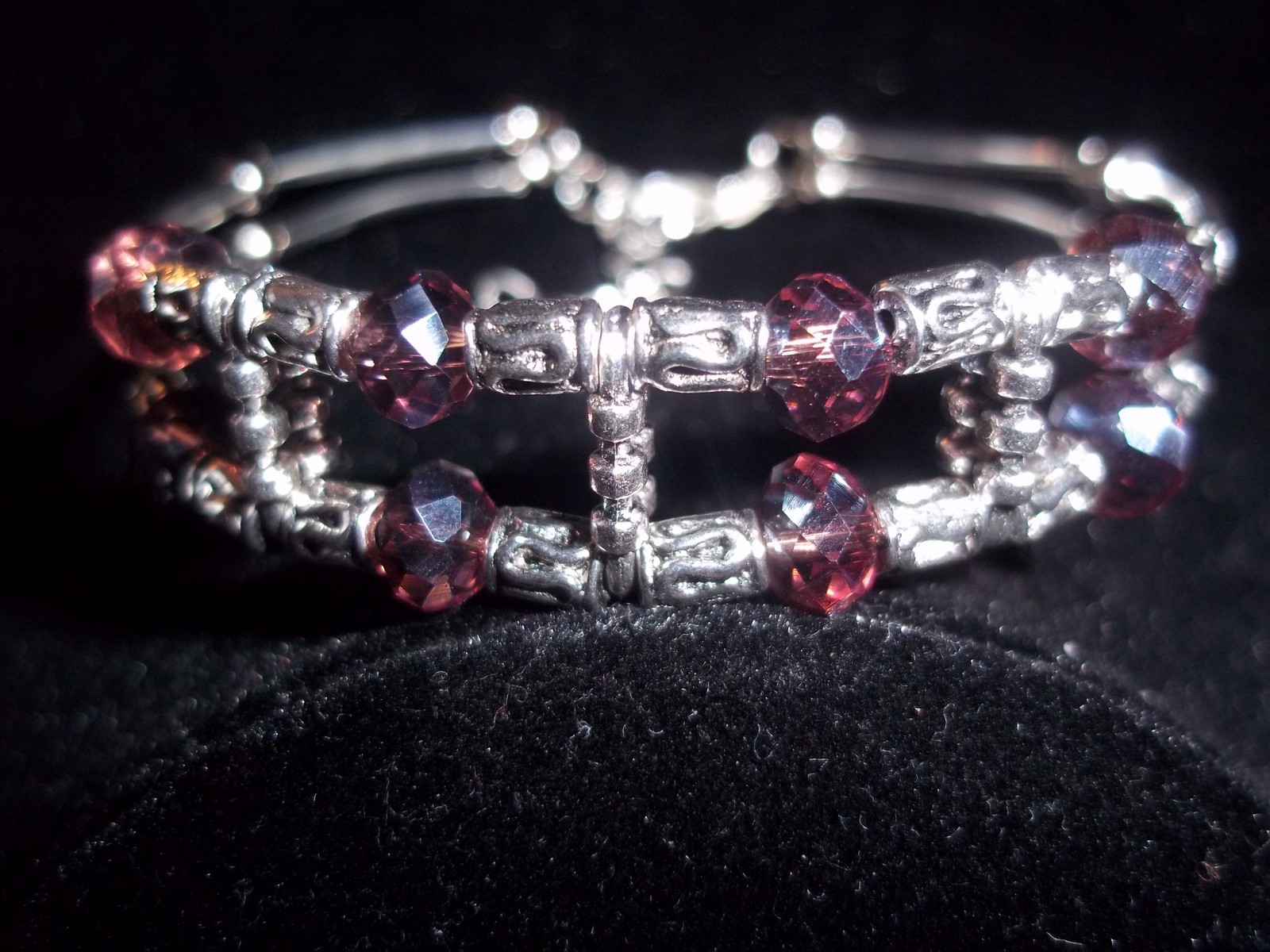 Hot Tibet Silver Fashion Jewelry Purple Crystal Bead Bangle Bracelet B-56