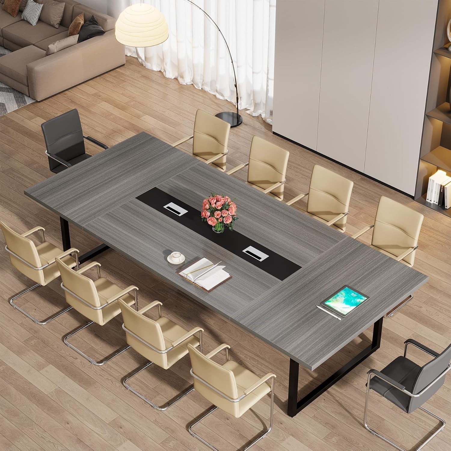 8ft Conference Table 94.48L x 47.21W x 29.52H Inches Large Meeting Podcast Table
