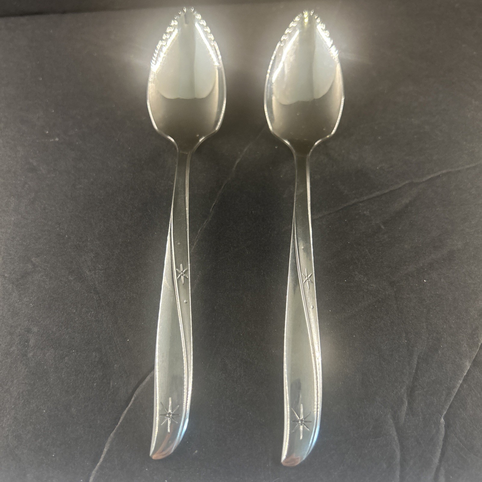 2 Oneida Twin Star Community Stainless Flatware Grapefruit Spoons MCM Atomic