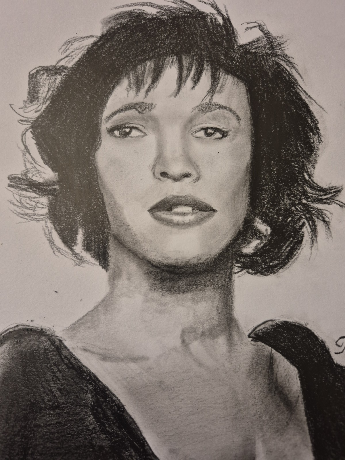 Original Pencil Drawing Of Whitney Houston A4