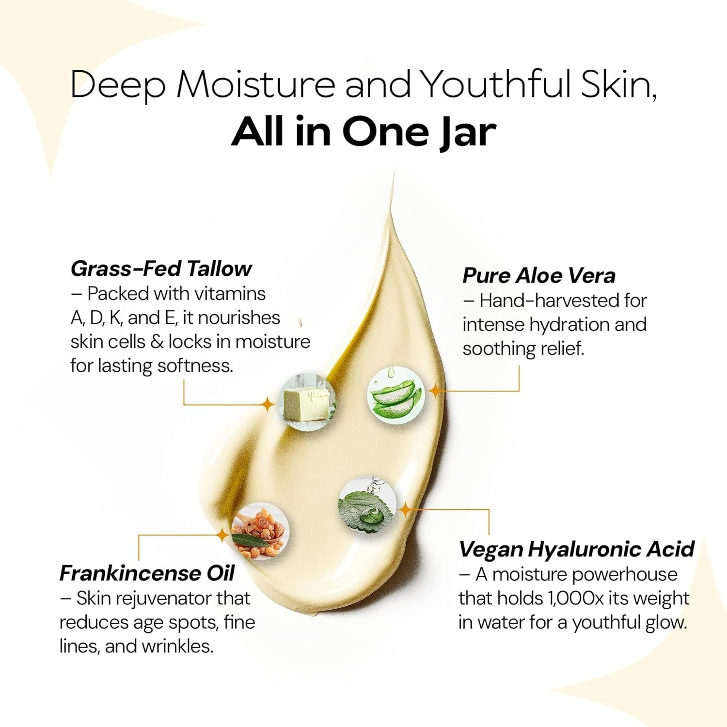 Beef Tallow for Skin, Grass-Fed Tallow Face Cream with Hyaluronic Acid, Aloe Ver