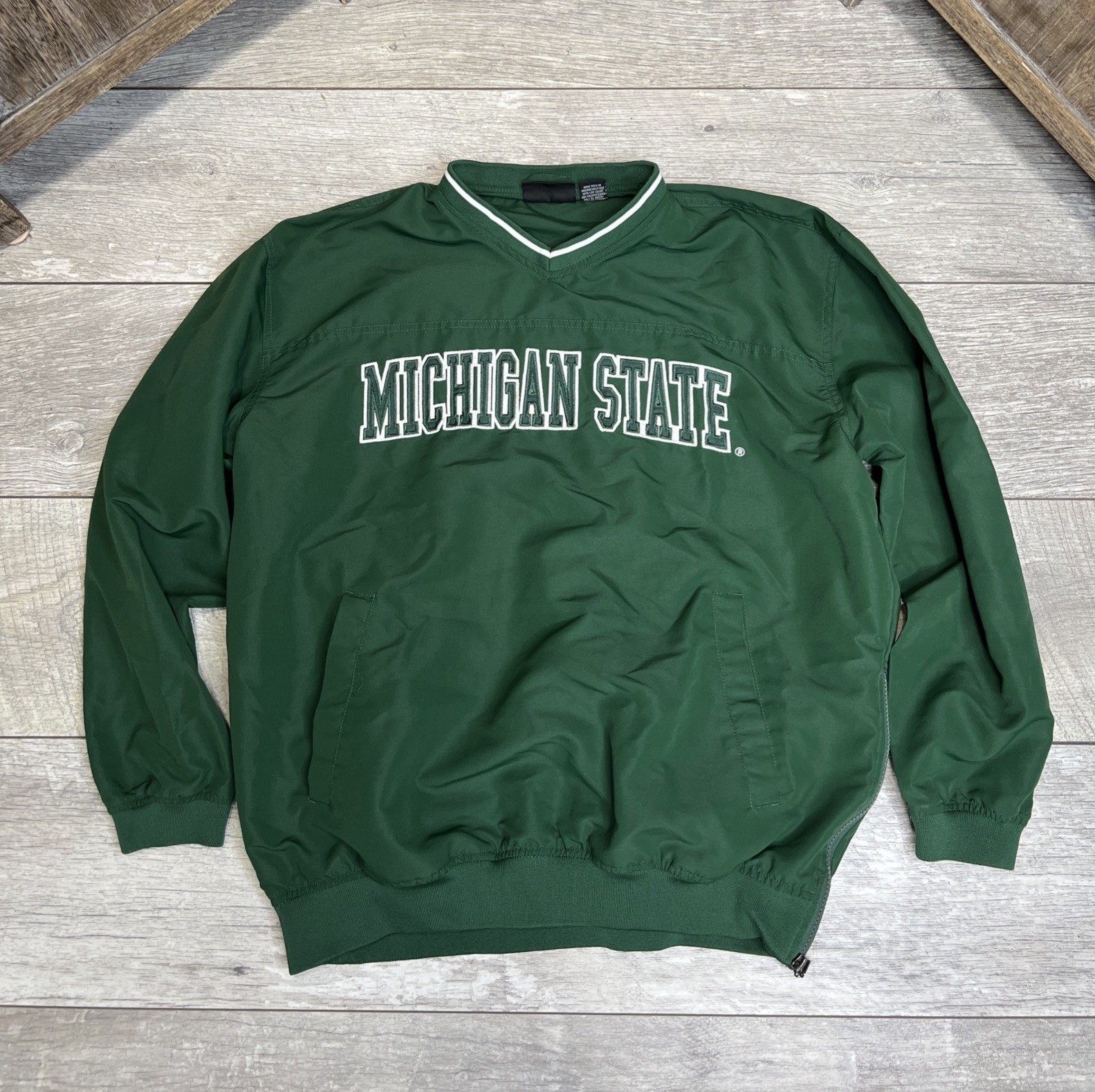 Vintage Michigan State Spartans NCAA Green Windbreaker Jacket Pullover Sz Med