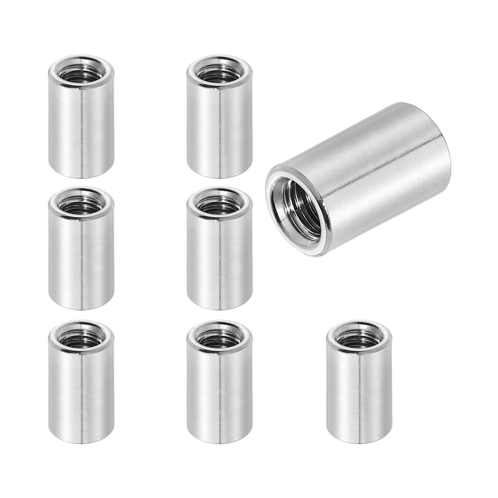 8Pcs 304 Stainless Steel M8x1.25mm Round Coupling Nuts, 0.47x0.79"(ODxH)