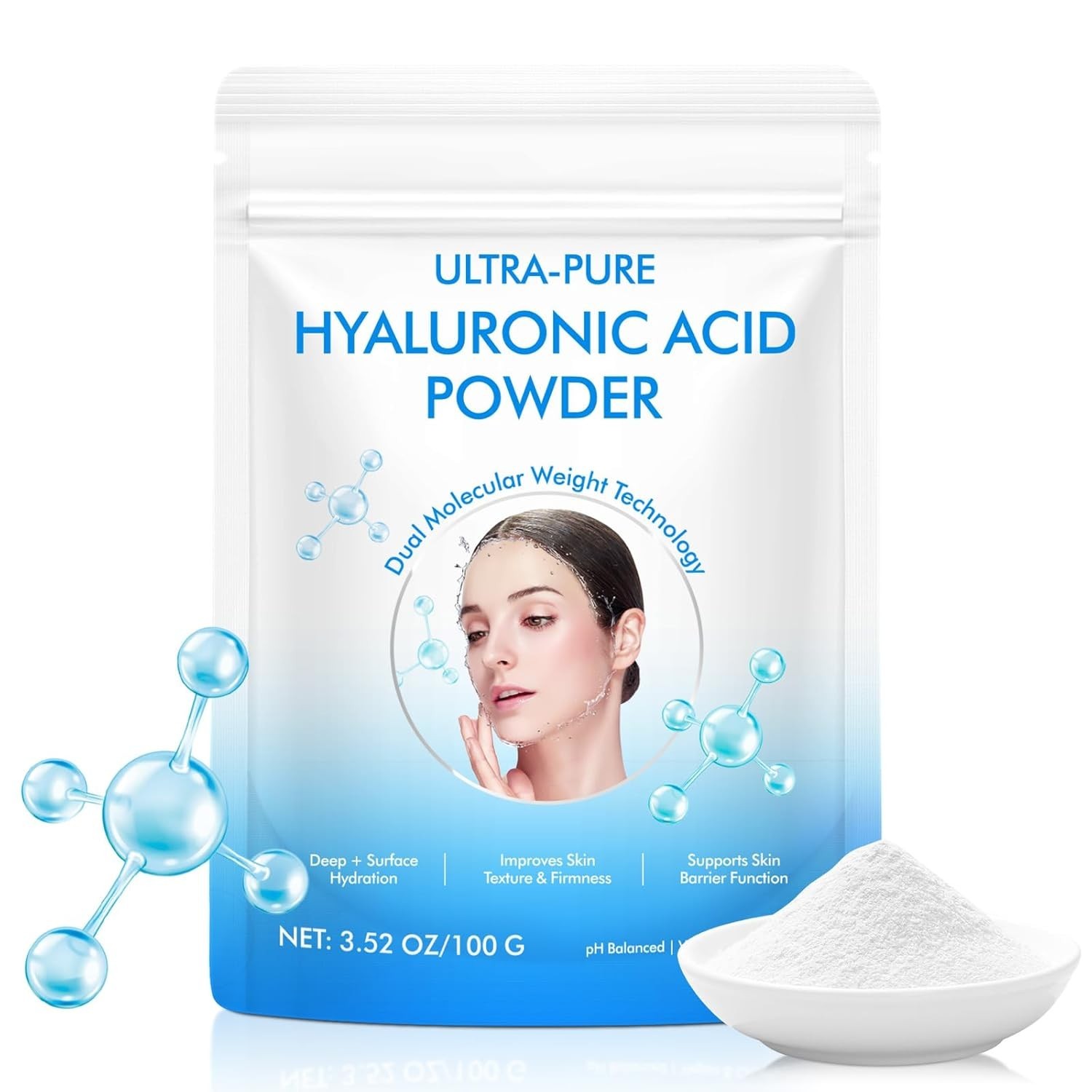 Hyaluronic Acid Serum Powder for Skin,Low and High Molecular Weight,Cosmetics Gr