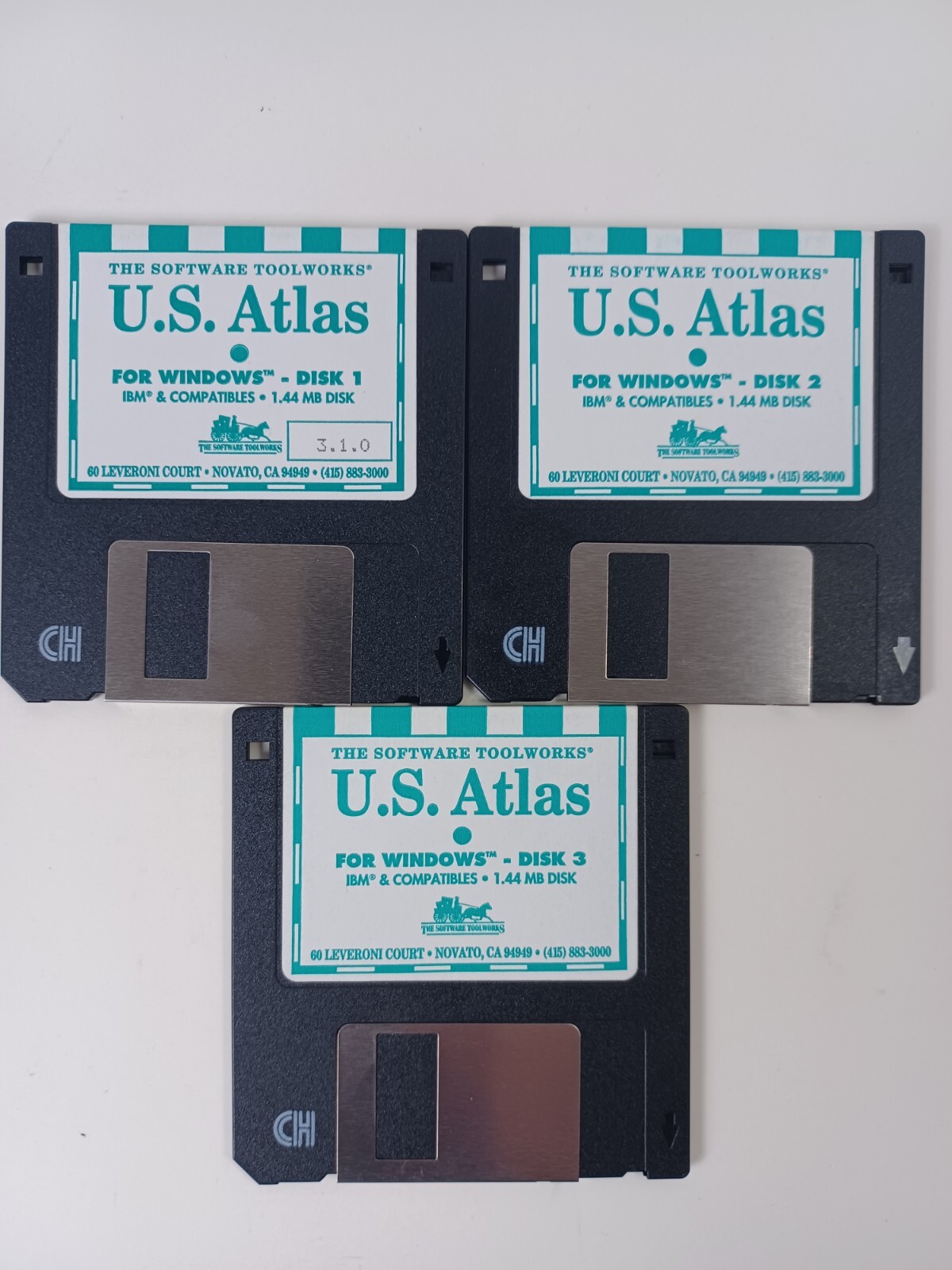 U.S. Atlas for Windows Version 3.1.0 3.5" Floppy Disks IBM Computer discs 1991